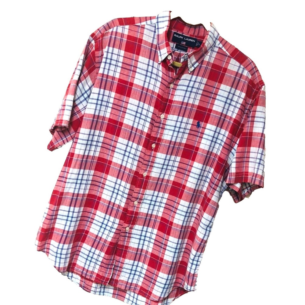 Ralph Lauren Plaid‎ Shirt Mens L Button Down Cotton India Preppy Casual Pony
